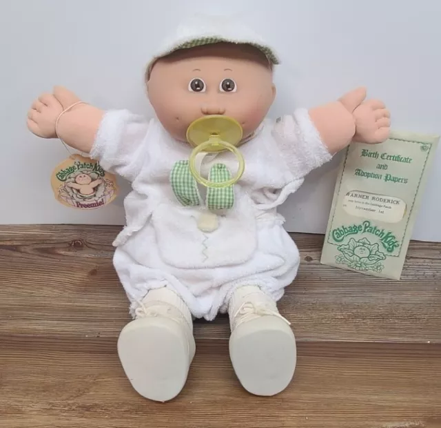 Cabbage Patch Kid Boy Doll Preemie Pacifier COLECO Bunny Outfit Bald