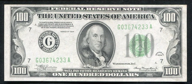Fr. 2152-G 1934 $100 Frn Federal Reserve Note Chicago, Il Gem Uncirculated