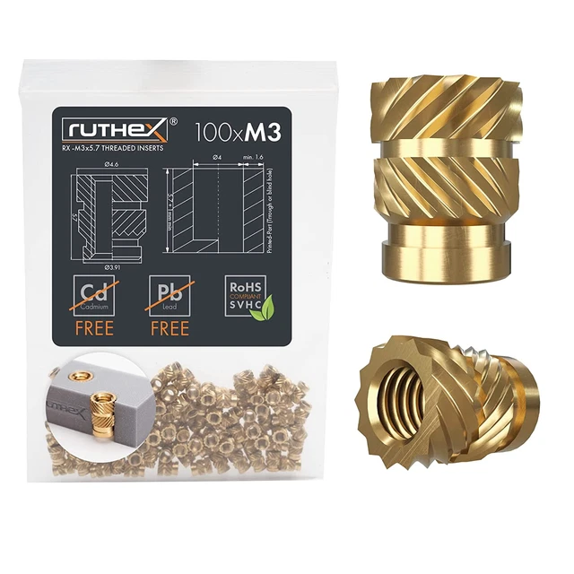 Inserto Filettato M3-100 Pezzi Rx-M3X5,7 - Boccola Filettata in Ottone -Dado Di