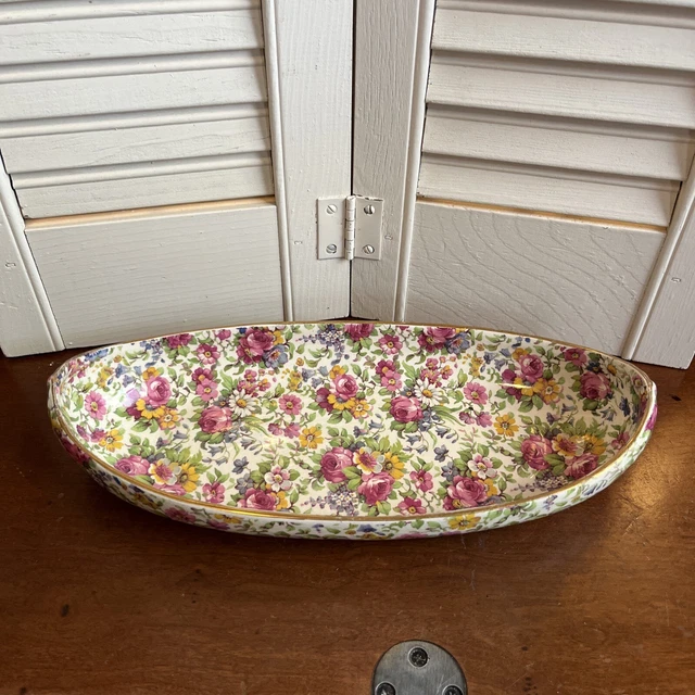 12" Royal Winton Grimwades England Summertime Chintz Oval Serving Bowl