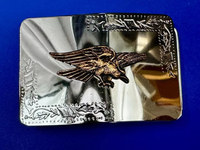 Reflective Patriotic American Eagle Flying High Vintage two tone Belt Buckle