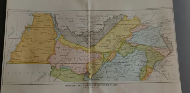 Original 1897  Royce Map of Indian Reservations State Of Tennessee and Portions