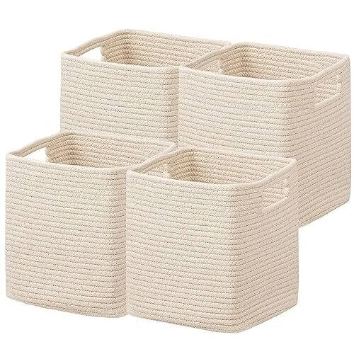 Set of 4 Storage Basket-11 X 10.5 X 10.5 In, Cotton Rope Basket for Shelves,