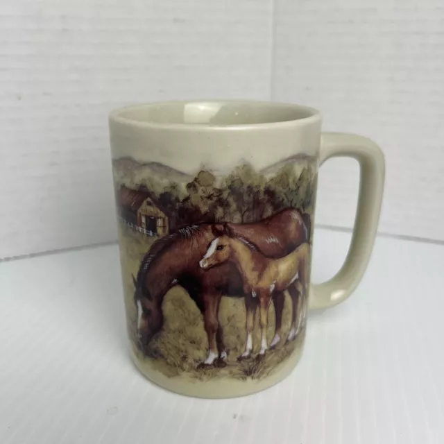 Vintage Otagiri Horse Mug ~ Mare & Foal ~ Barn ~ Coffee Mug ~ 3-3/4" Tall ~ Exc!