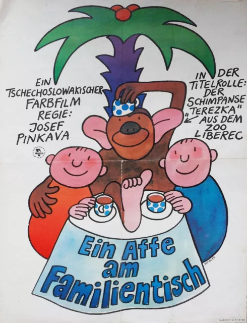 Bofinger Filmplakat Grafik  Ein Affe am Familientisch 1977 Plakat 59x33 cm DDR