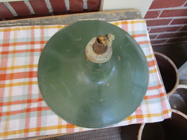 Vintage Porcelain 14" Green Enamel Industrial Light Shade Barn Gas Station #2