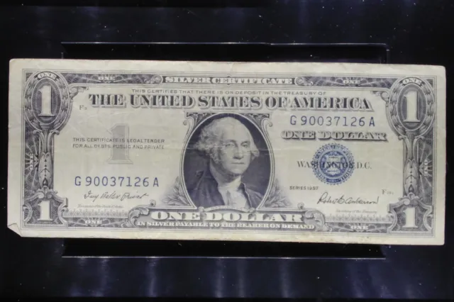 1957 $1 Silver Certificate Dollar Bill Blue Seal G 90037126 A VG-VF