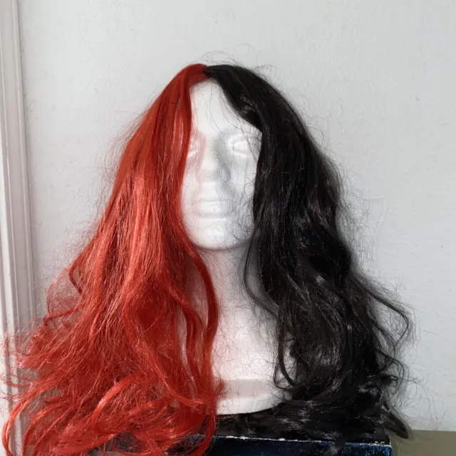 Harley Quinn Wig Black Red Hair Wavy Long Used Halloween Synthetic UNIQUE
