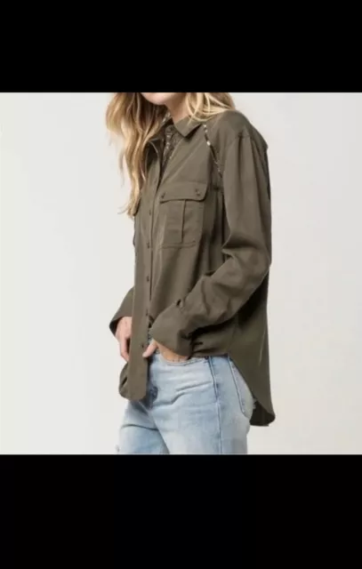 Free People Off Campus Button Down Shirt S Green