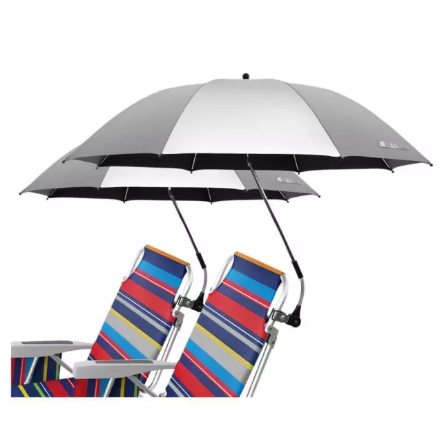 Angel Sar Beach Umbrella 3.2' w/ Clamp Adjustable UV Protection Silver 2 Pack