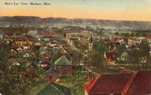 Birdseye View Mankato Minnesota MN Houses Church c1910 Postcard