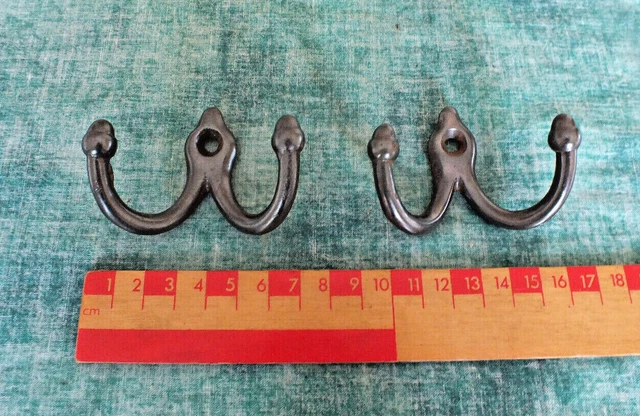 2 X Reclaimed Victorian Iron Coat Double Hooks ~ (A)