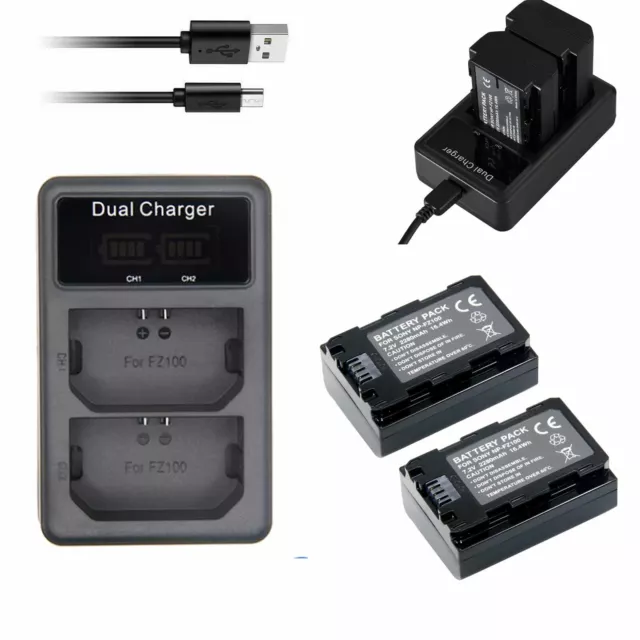 2x NP-FZ100 Liion Battery Rechargable +Dual USB Charger For Sony A9 A7RIII A7III