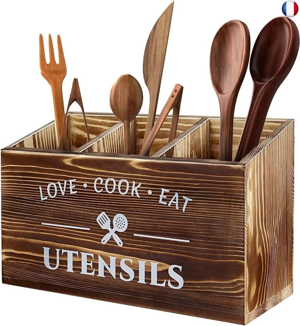 HJIAMA Porte Ustensiles Cuisine 304 Acier Inoxydable - 3 Compartiments, Rangement Pratique Et Élégant