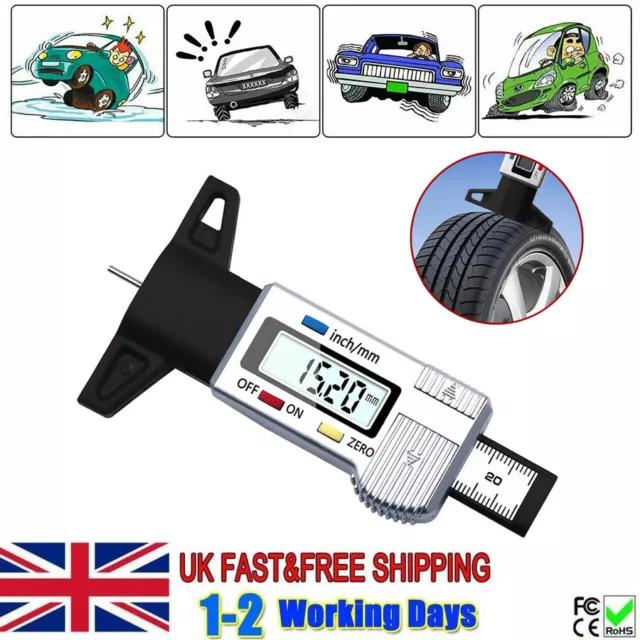 LCD Digital Tyre Depth Gauge Tread Motorbike Car Truck Tester Brake silver