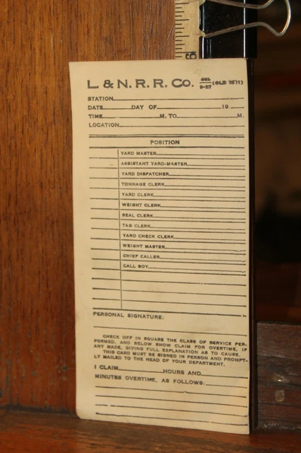 L&N Louisville Nashville Railroad 1927 Form 46B