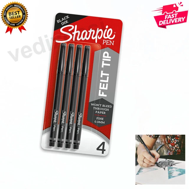 SHARPIE Felt Tip Pens, Fine Point (0.4mm), Black, 4 Count