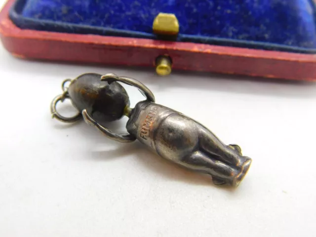 WW1-era Silver & Wooden 'Fumsup' Good Luck Charm Pendant Antique c1915 3