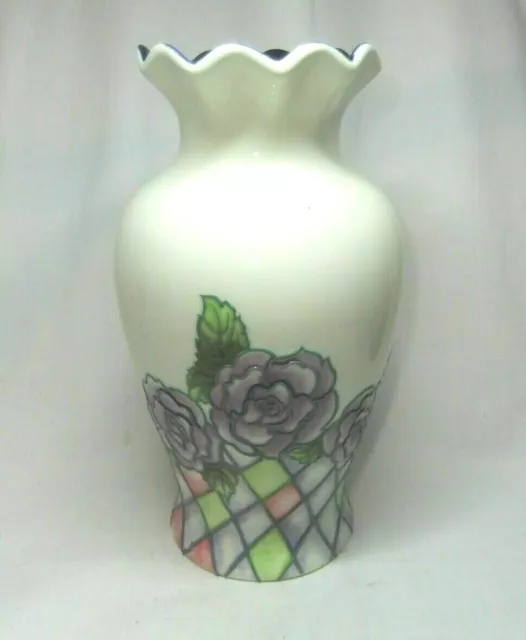Old Tupton Ware Vase Moorcroft Style Cream Purple Rose Floral Collectable