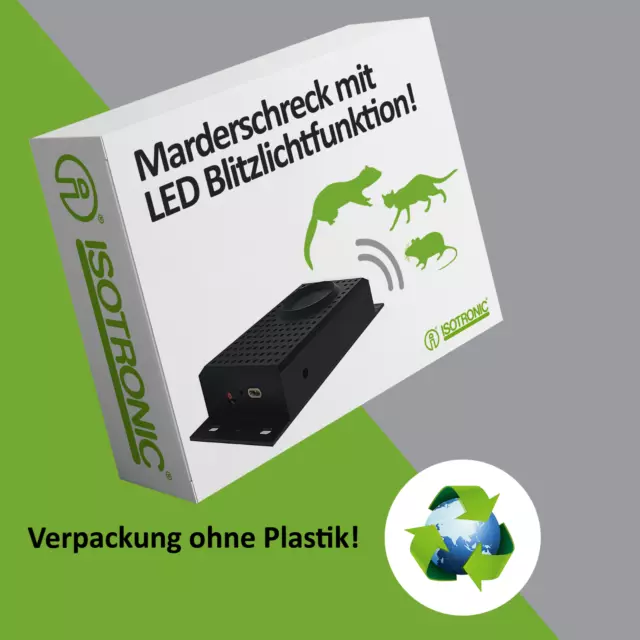 ISOTRONIC Marderschreck Blitz mit Licht/LED Blitzlichtfunktion Ultraschall