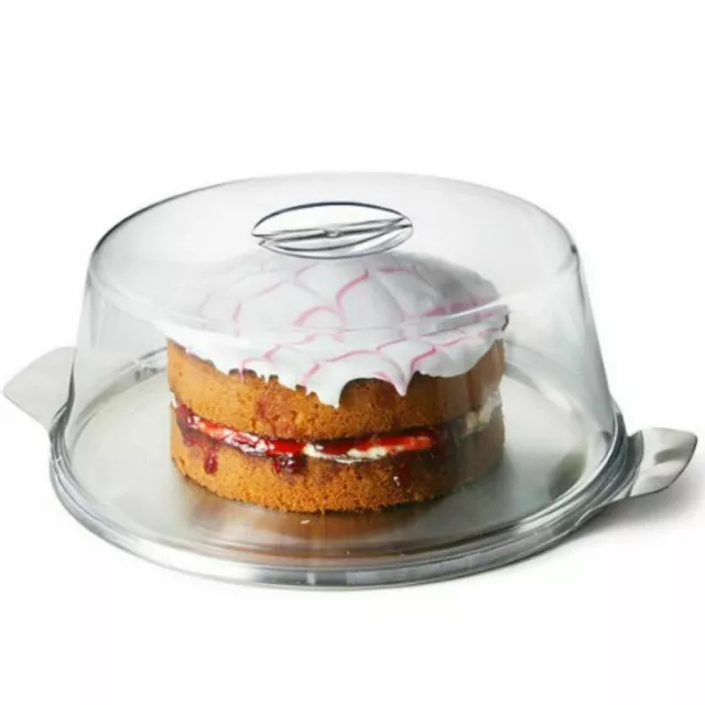 Cake Display Cover and Stainless Steel Tray Plastic Clear Dome 30cm dia base