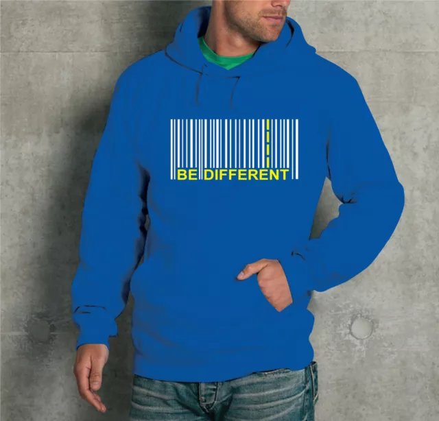 FELPA CON CAPPUCCIO UNISEX "Be Different" Barcode FUNNY UNISEX DONNA UOMO