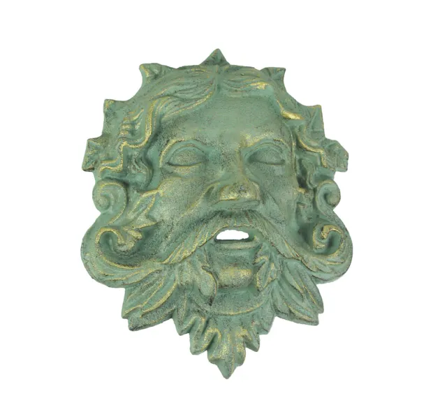 Cast Iron Celtic Green Man Wall Hanging Antiqued Verdigris Green Finish