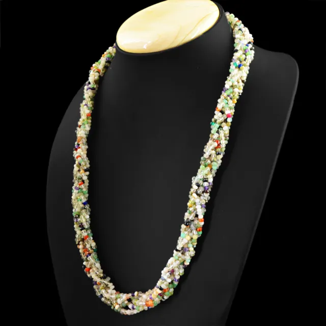 290.50 Cts Natural Multicolor Multi Gemstone Round Cut Beads Necklace (RS)