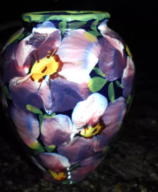 Italy Small Lovely Floral Faience Italian Pottery Vase Numbered 5&1/2" Tall