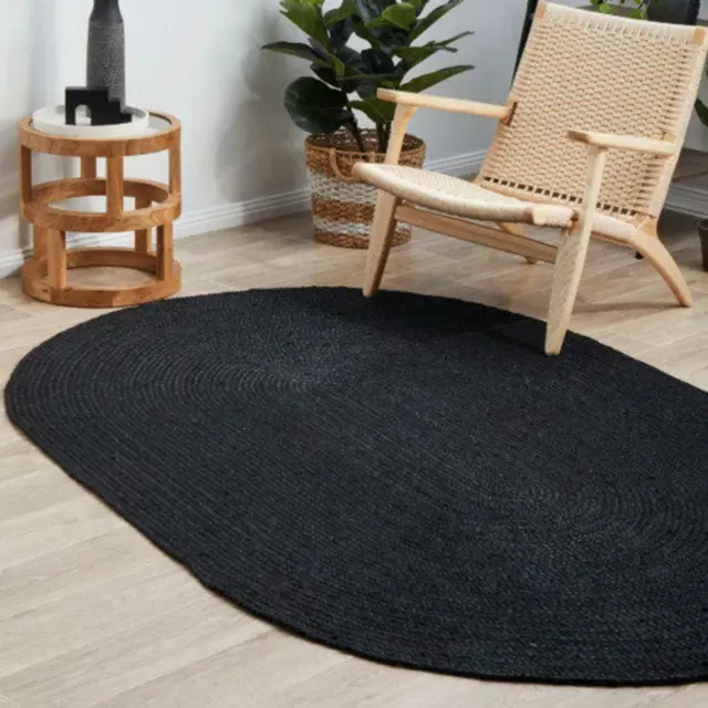 Tapis 100% jute naturel tapis ovale réversible salon tapis fait à la main...