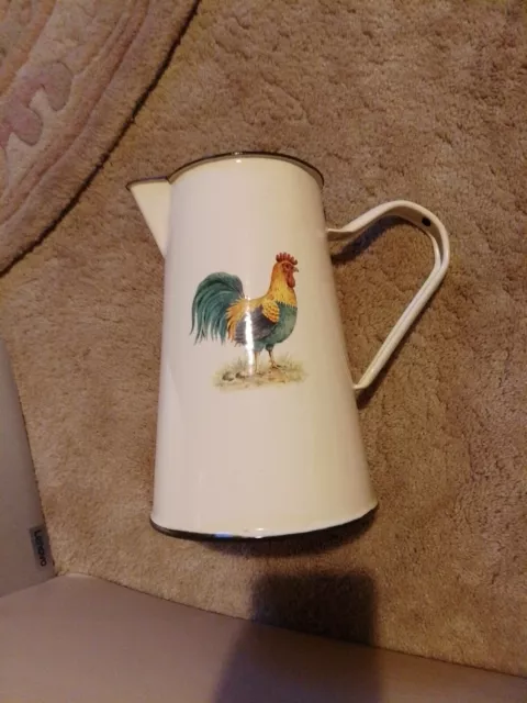 Vintage French Enamel Large Jug/Flower Vase Chicken Print