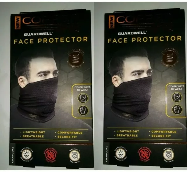 Lot of 2 Face Mask Copper Fit Guardwell Neck Gaiter Charcoal Grey Adult One Size