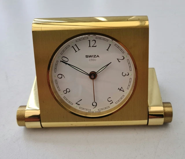 SWIZA HEAVY BRASS Quartz Alarm Clock Desk Top Travel Clock Lovely Swiss