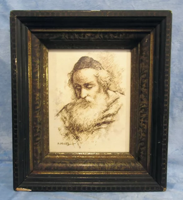 VTG 50's Lithograph RABBI by ITSHAK HOLTZ Framed in Original Period Frame