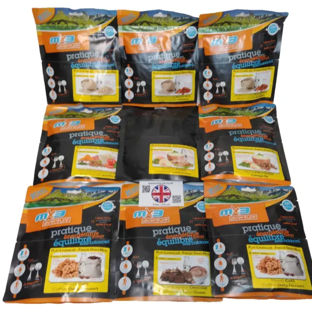 9x MX3 Freeze Dried Food Pouches - MRE - Hiking - Ration - Camping - Fishing