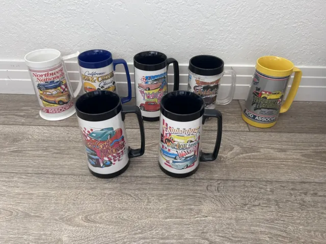Vintage GOODGUYS/ HOT ROD Car Show annual insulated beer drink mugs LOT of 7