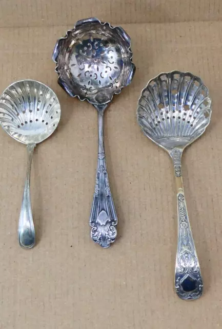 Sugar Sifter Spoons Silver Plated Antique Lot of 3 Victorian