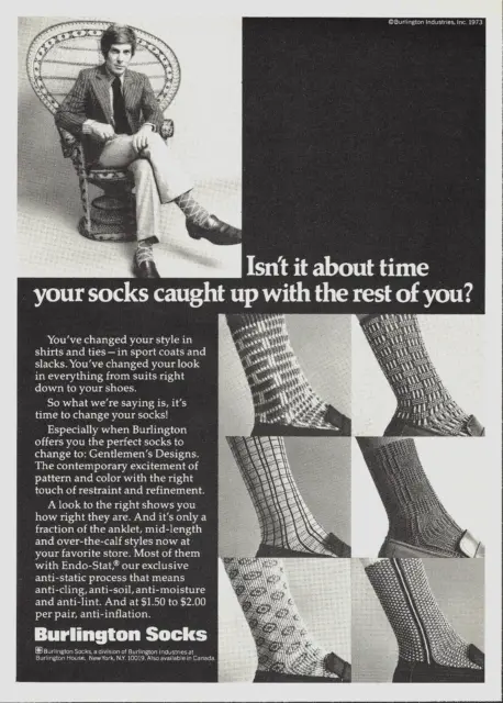 1973 Burlington Socks Gentlemen's Designs Men's Style Fashion vintage Print AD