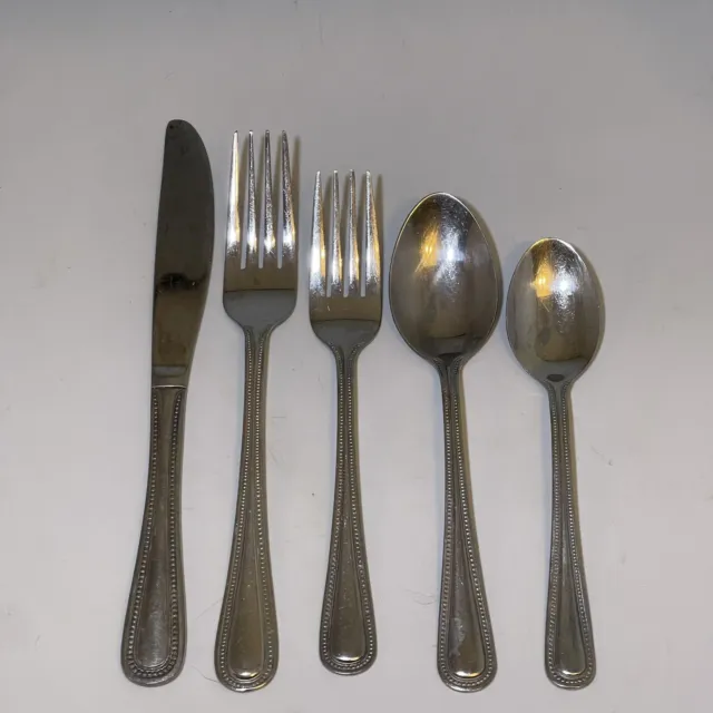 International Silver Stainless Steel Flatware Royal Bead 5 Piece Place Setting