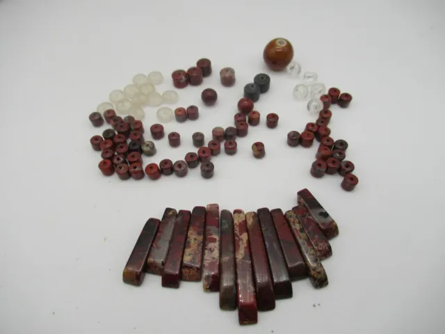 Job Lot Mottled Red Semi-Precious Stone Beads & Clear Glass Beads - Crafting