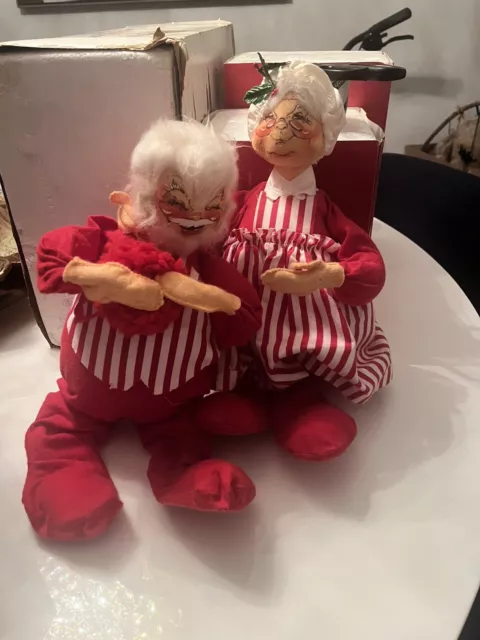 Vintage Large Annalee Santa & Mrs Claus Dolls - Mobility - 1970 Christmas Figure