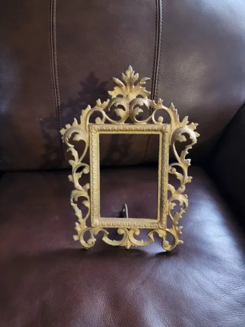 Vintage Antique Rococo Baroque Brass Ornate Heavy Metal Picture Stand Up Frame