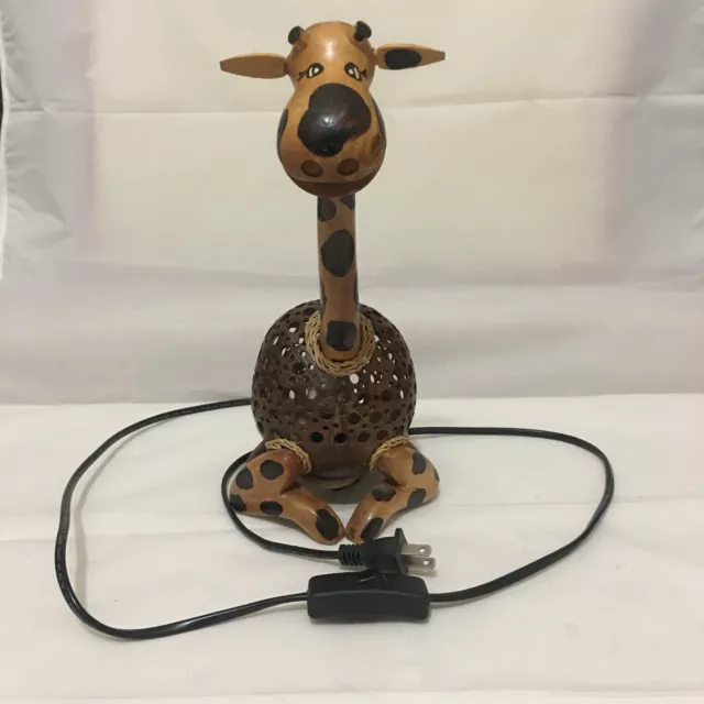 Carved Coconut Giraffe Table Lamp