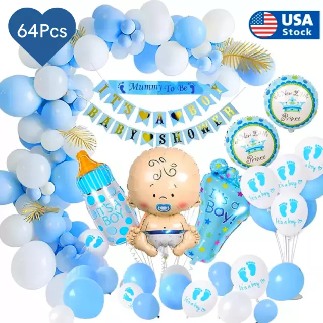 Globos De Papel Aluminio Látex It's a Boy Azul Decoración Para Baby Shower 64 piezas