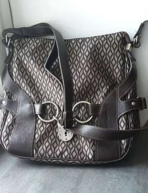 TEXIER AUTHENTIQUE GRAND SAC À MAIN BANDOULIÈRE + ÉPAULE  cuir et Tissu NEUF !!!