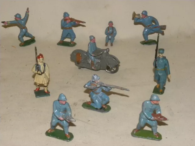 Lot Figurine Soldat En Plomb Creux De L'infanterie Bleu Horizon Moto Sr Bf Jf Hr