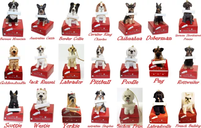 🐕 21 Breeds To Choose From- My Best Buddy Dog w/ Bone Figurine/Ornament-NEW 🐕