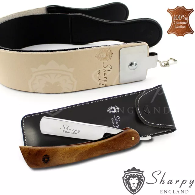 Salon Straight Cut Throat Wet Shaving Razor Rasoir Leather Sharpening Strop-Belt