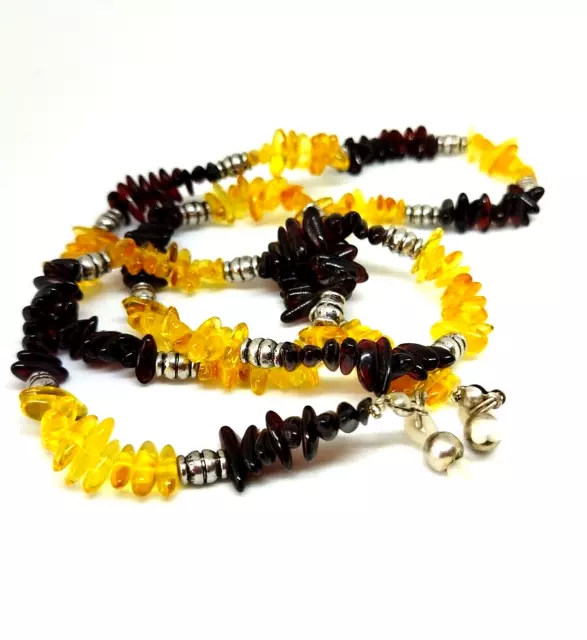 Genuine Natural Baltic Amber Multicolour Beads Silver Necklace Gift Jewellery