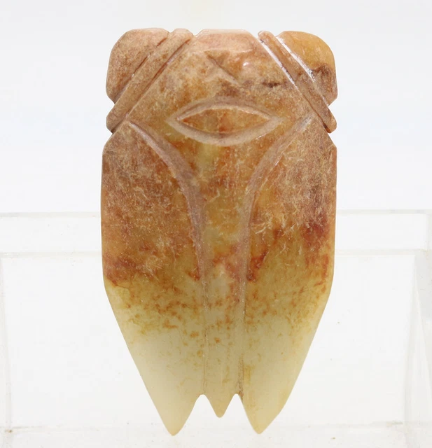 Chinese Oriental culture hand carve HeTian jade cicada shape amulet pendant D442